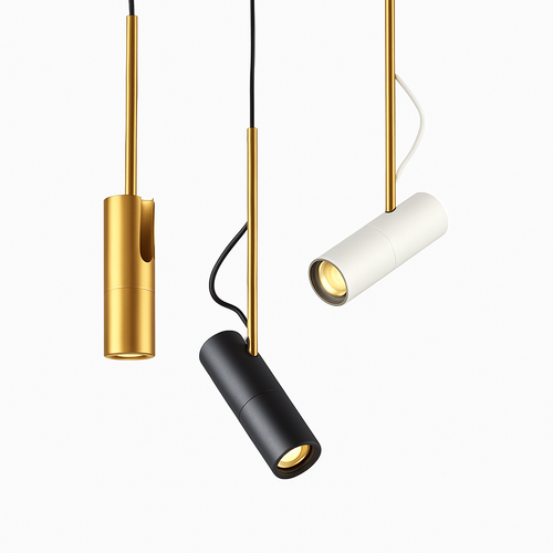 Suspension design spot orientable et tige dorée - vue 8 sur 11