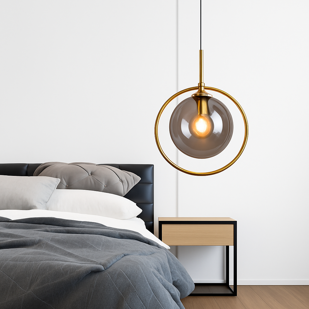 Suspension dorée à LED design boule en verre fumé - vue 3 sur 12