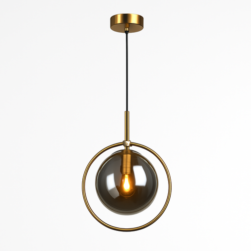 Suspension dorée à LED design boule en verre fumé - vue 6 sur 12