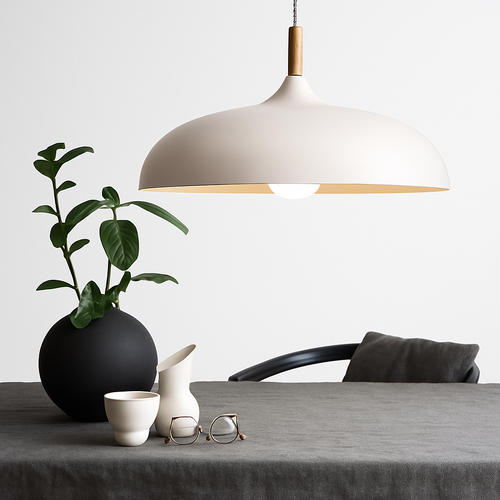 Suspension en aluminium de couleur et tige en bois Wood