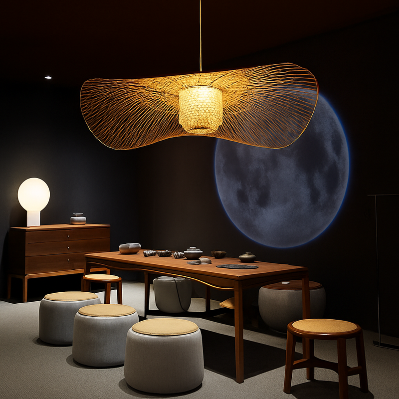 Suspension en bambou de style japonais créative pour salle à manger de restaurant E27