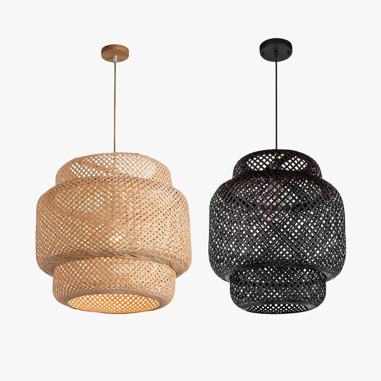 Suspension en bambou tissé style rétro design moderne