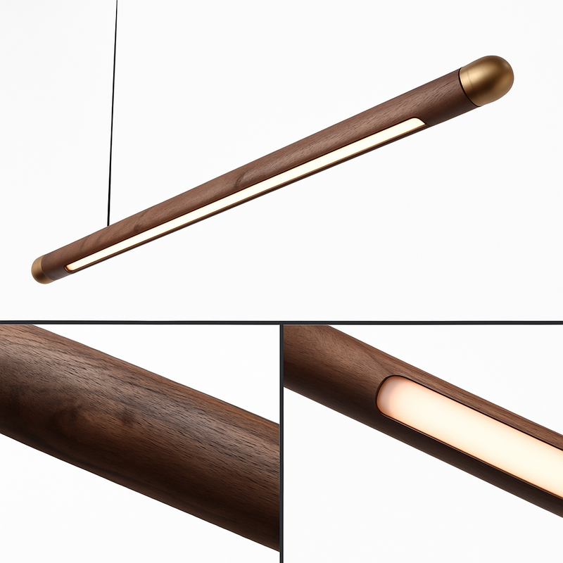 suspension en bois design minimaliste led longue bande