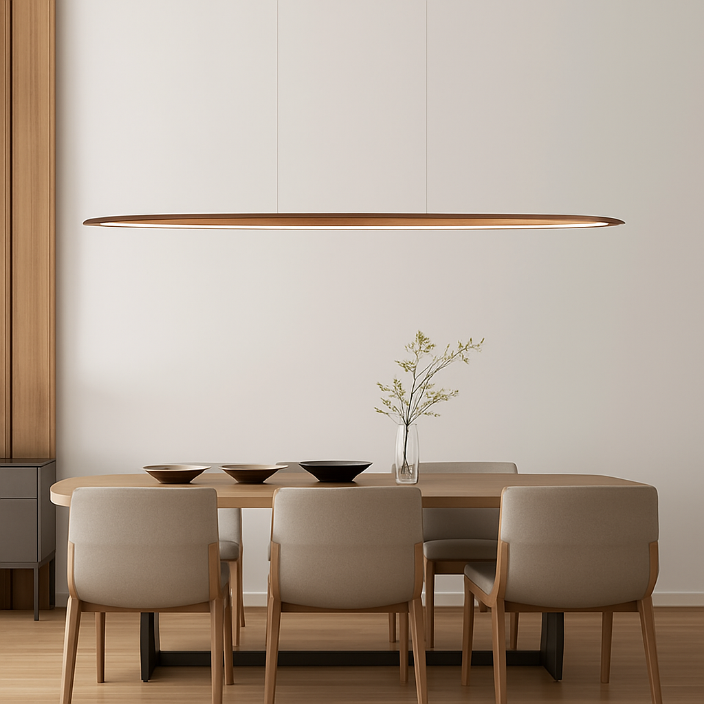 Suspension en bois lampes suspendues Table moderne LED longue lumière linéaire îlot de cuisine éclairage de bar de bureau pour salle à manger salon - vue 4 sur 12