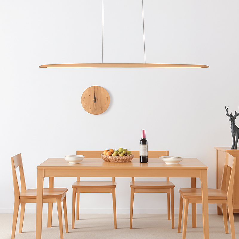 Suspension en bois lampes suspendues Table moderne LED longue lumière linéaire îlot de cuisine éclairage de bar de bureau pour salle à manger salon