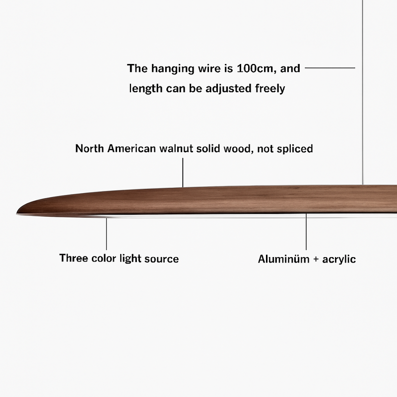 Suspension en bois lampes suspendues Table moderne LED longue lumière linéaire îlot de cuisine éclairage de bar de bureau pour salle à manger salon