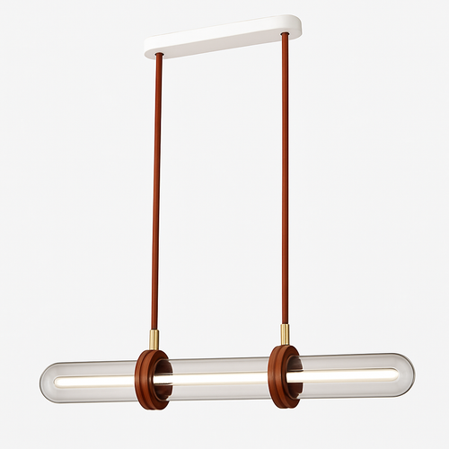 suspension en cuir et verre led design minimaliste et luxueux - vue 4 sur 7