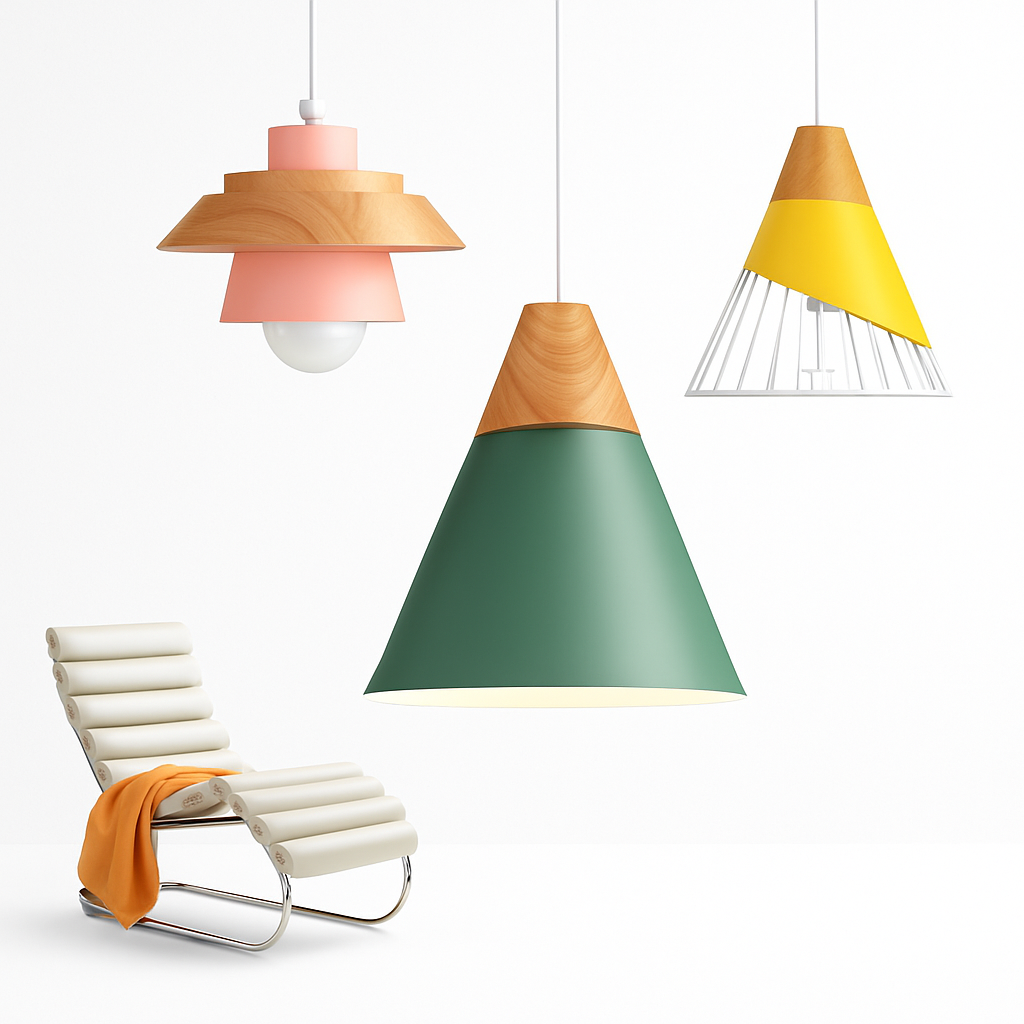 Suspension en métal coloré et bois de plusieurs formes Nordic - vue 4 sur 27
