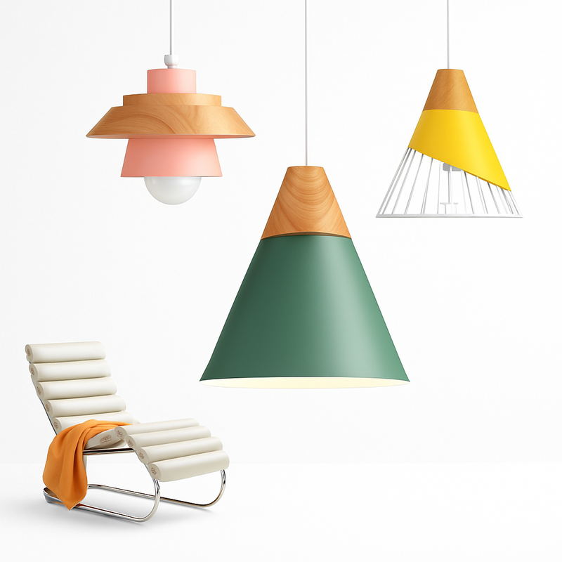 Group of Nordic pendant lights suspended at varying heights