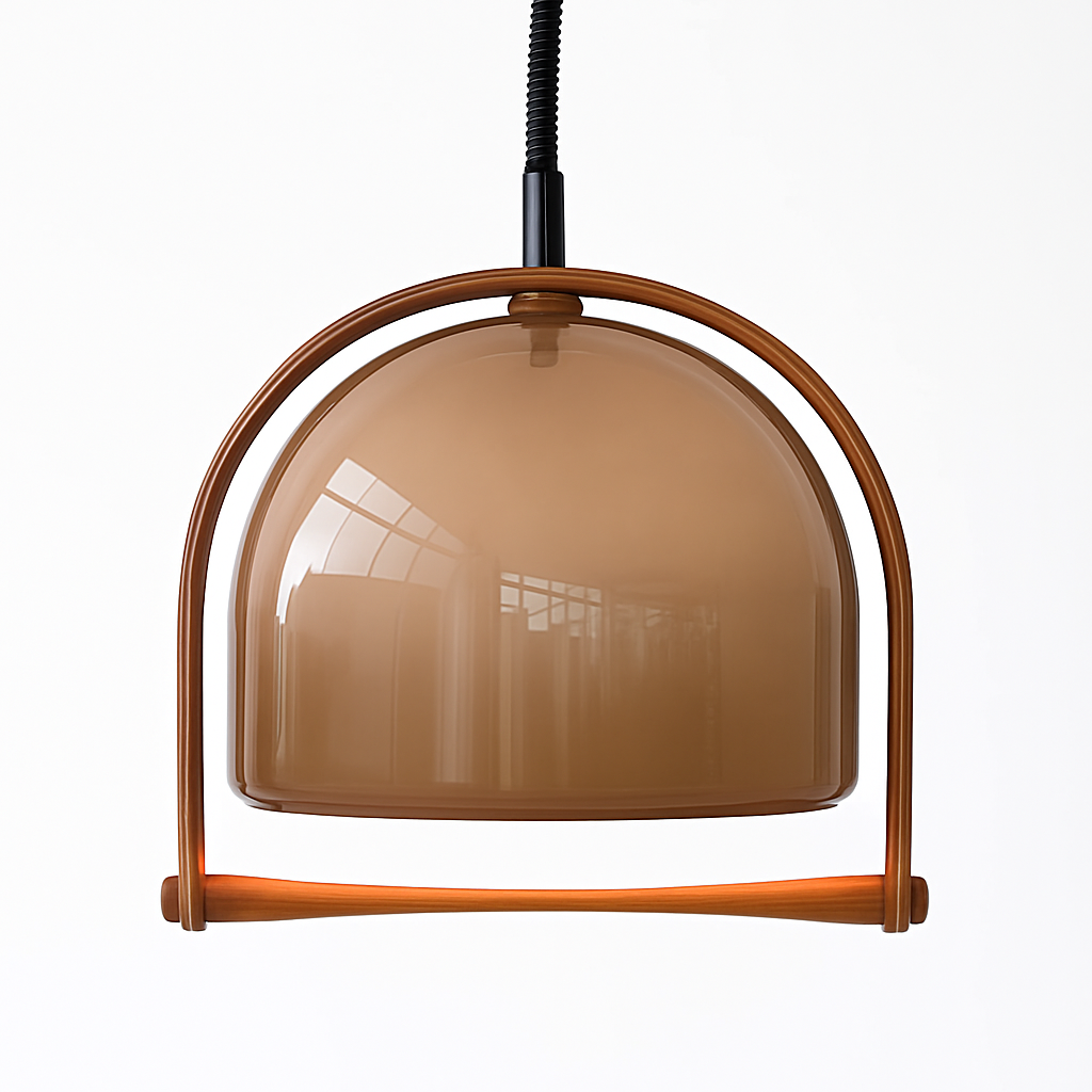 suspension en verre et bois foncé réglable en hauteur 	 style - vue 4 sur 8