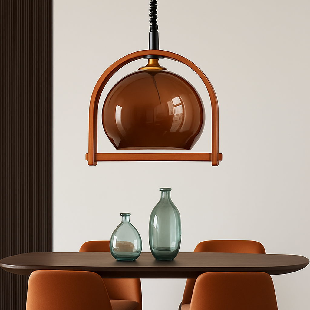 suspension en verre et bois foncé réglable en hauteur 	 style - vue 5 sur 8