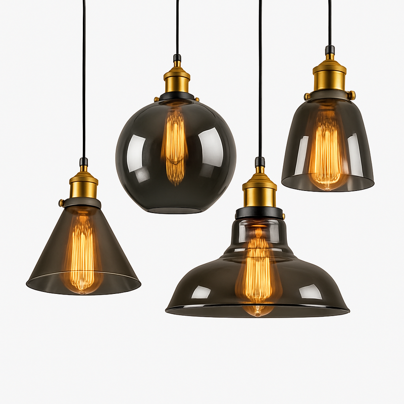Suspension en verre fumé Vintage