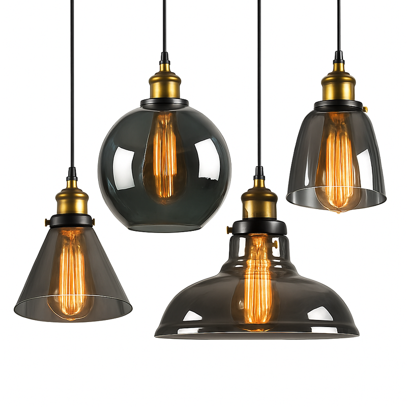 Suspension en verre fumé Vintage