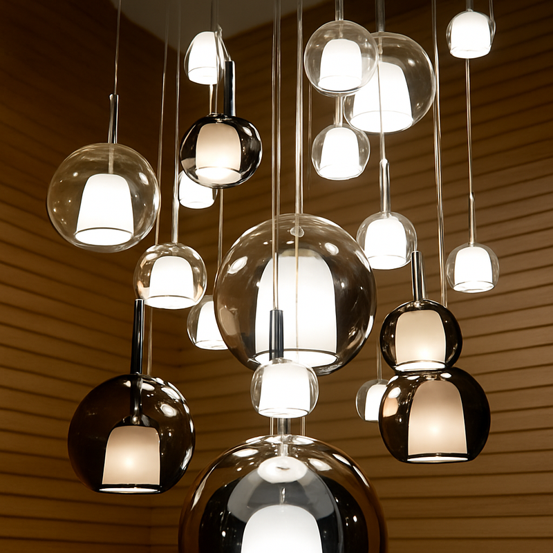 Suspension en verre LED pour cuisine île salon gris intérieur décor