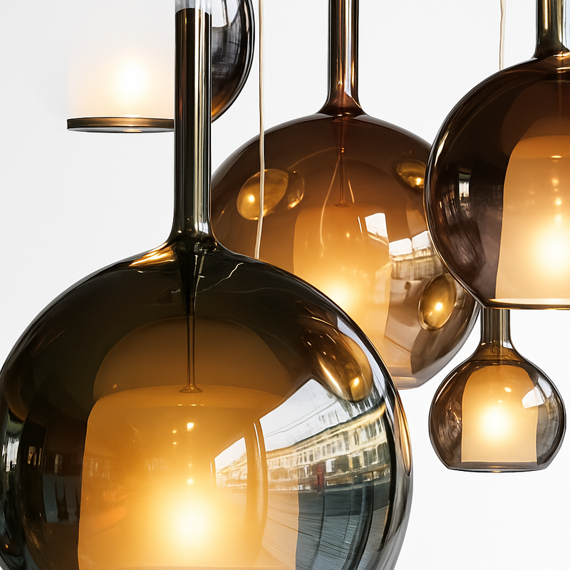 Suspension en verre LED pour cuisine île salon gris intérieur décor