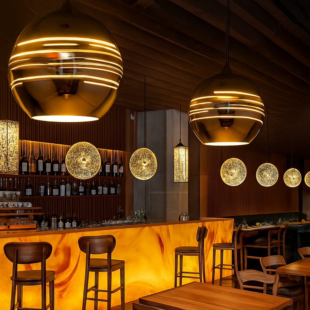 suspension en verre miroir pour loft bar et restaurant - vue 6 sur 6