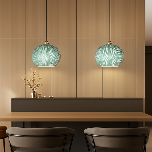 Suspension en verre nordique à motif de feuilles colorée - vue 10 sur 15