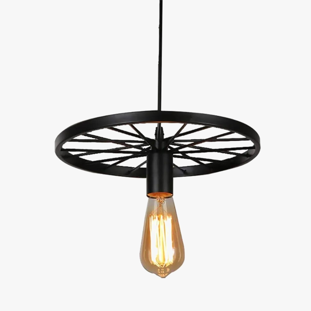 Suspension industrielle Vintage avec roue en fer
