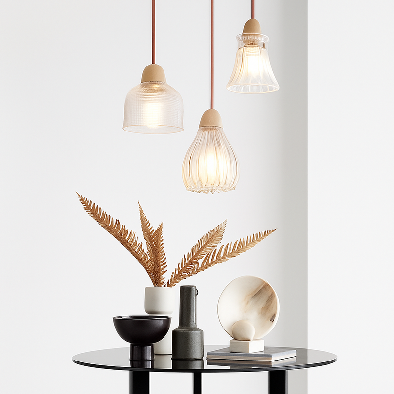 suspension japonaise moderne en bois et verre luminaire design