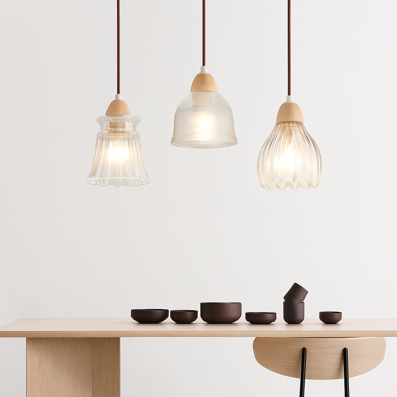 suspension japonaise moderne en bois et verre luminaire design