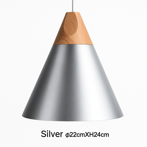 Suspension LED bois et aluminium en forme de cône