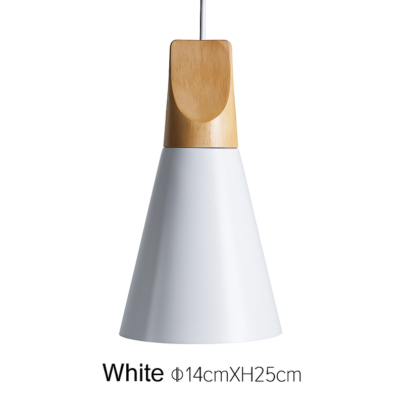 Suspension LED bois et aluminium en forme de cône