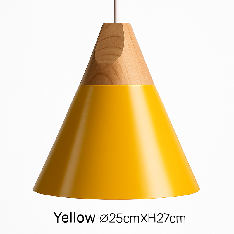 Suspension LED bois et aluminium en forme de cône