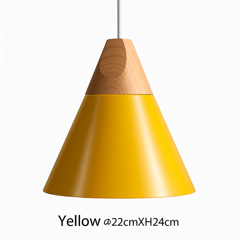 Suspension LED bois et aluminium en forme de cône