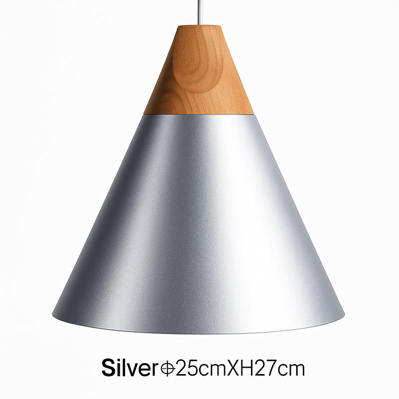 Suspension LED bois et aluminium en forme de cône