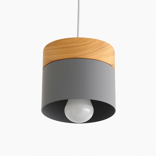 Suspension LED cylindrique en métal et bois Modern