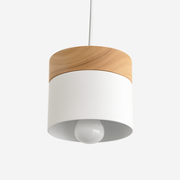Suspension LED cylindrique en métal et bois Modern