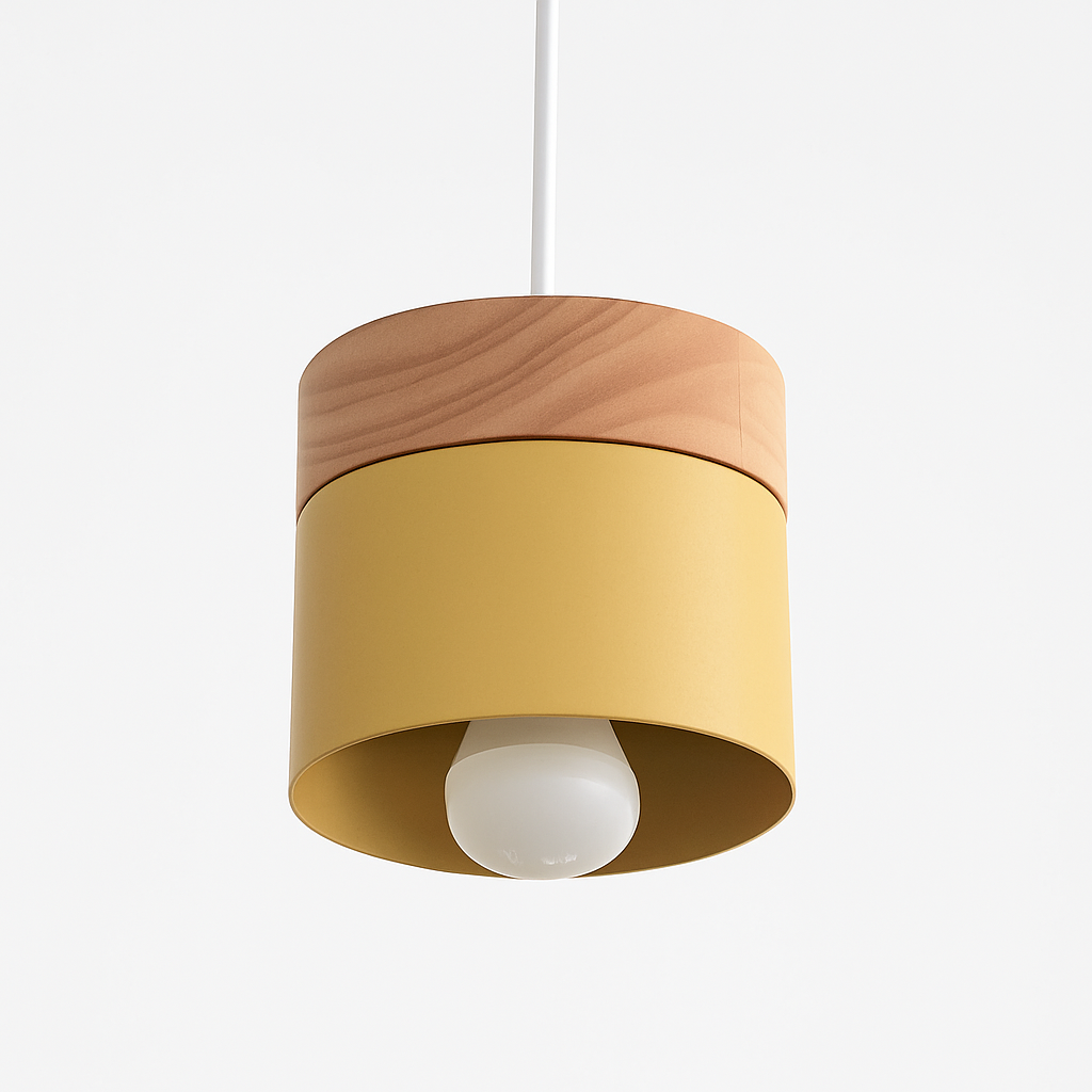 Suspension LED cylindrique en métal et bois Modern - vue 4 sur 6