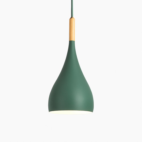 Suspension LED en métal coloré et baton en bois Nordic