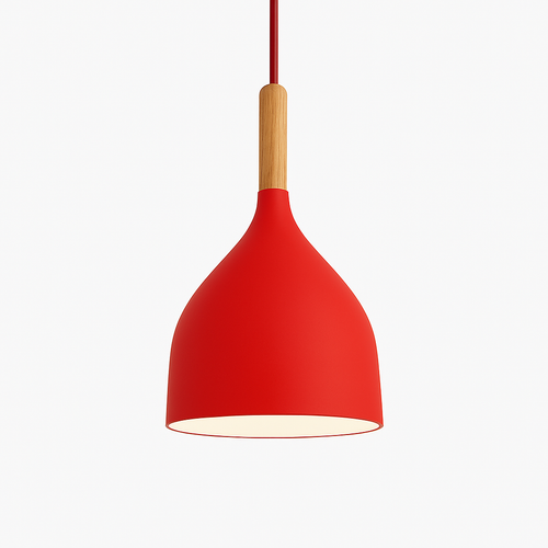 Suspension LED en métal coloré et baton en bois Nordic - vue 18 sur 29