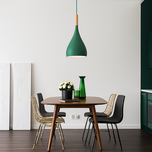Suspension LED en métal coloré et baton en bois Nordic - vue 6 sur 29