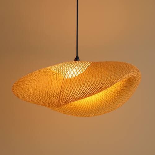 Suspension LED en rotin fait à la main rond chapeau de paille en bambou pastorale Vintage - vue 10 sur 17
