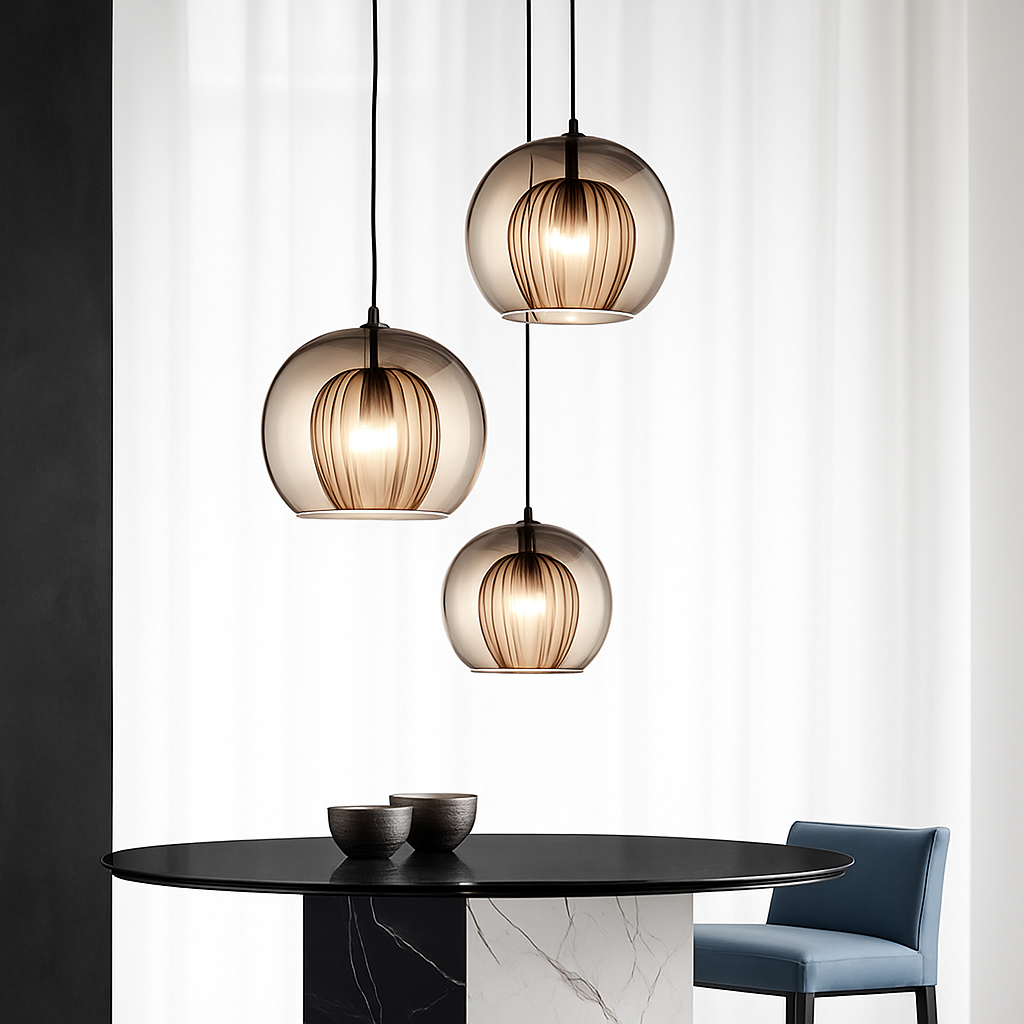 Suspension LED en verre au design nordique gris fumé - vue 4 sur 15