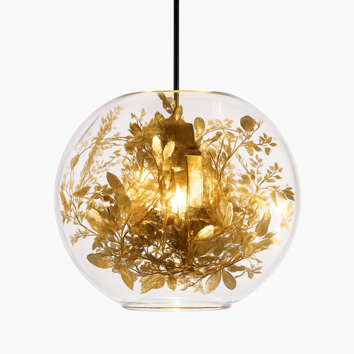 Suspension LED en verre avec fleurs dorée Kevin Reilly