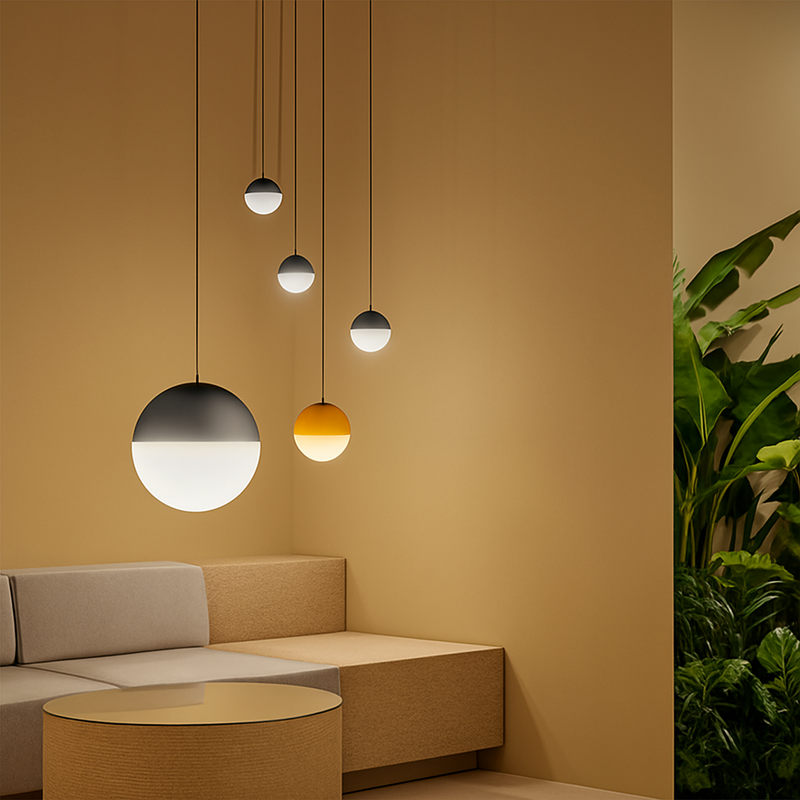 suspension LED en verre design nordique pour hôtel ou chambre