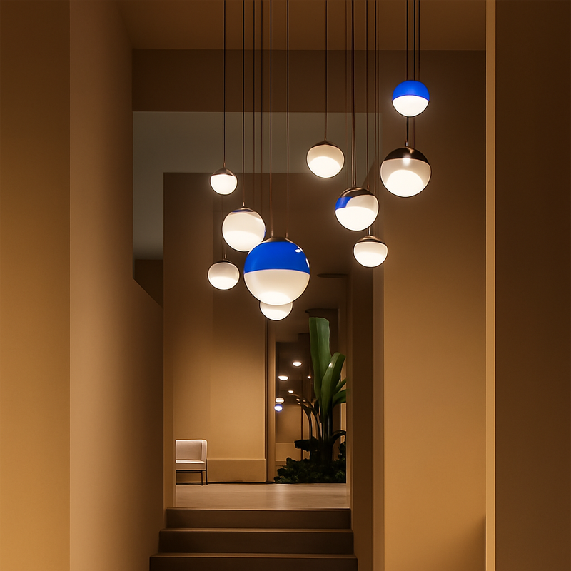 suspension LED en verre design nordique pour hôtel ou chambre
