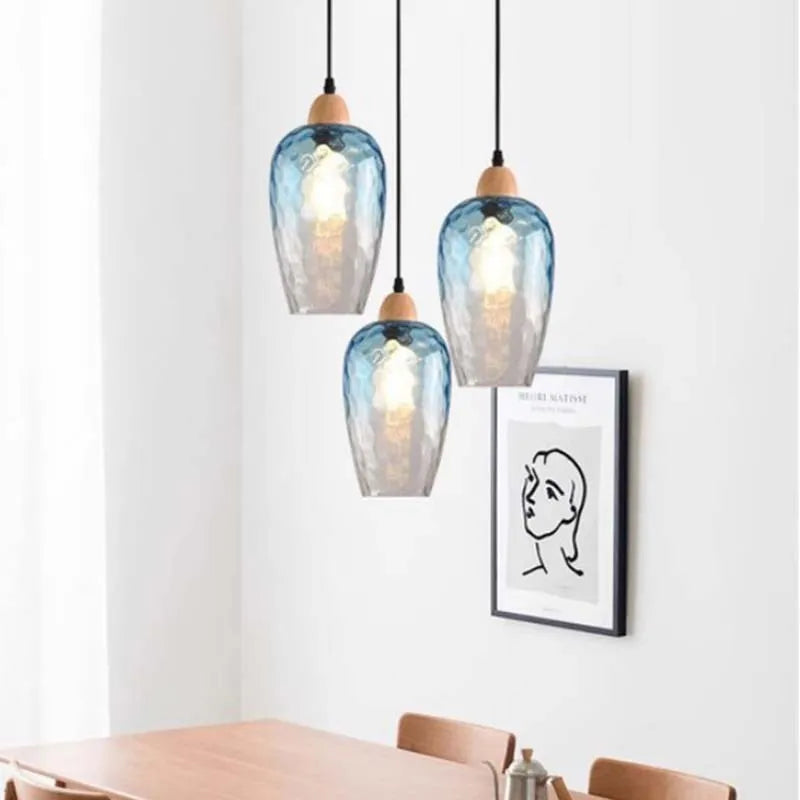 Suspension LED en verre nordique moderne en bois