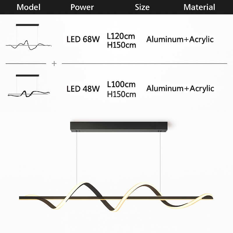 suspension led incurvée design nordique pour cuisine barre minimaliste
