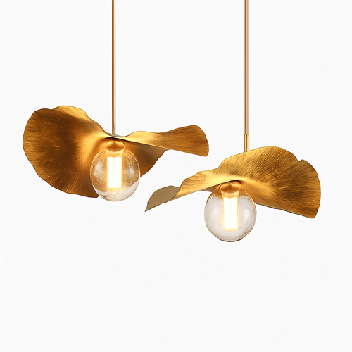 Suspension LED modernes en laiton feuille de Lotus pour Restaurant Table basse cuisine île lustre décor à la maison Lustres Luminaires