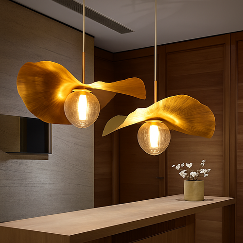 Suspension LED modernes en laiton feuille de Lotus pour Restaurant Table basse cuisine île lustre décor à la maison Lustres Luminaires
