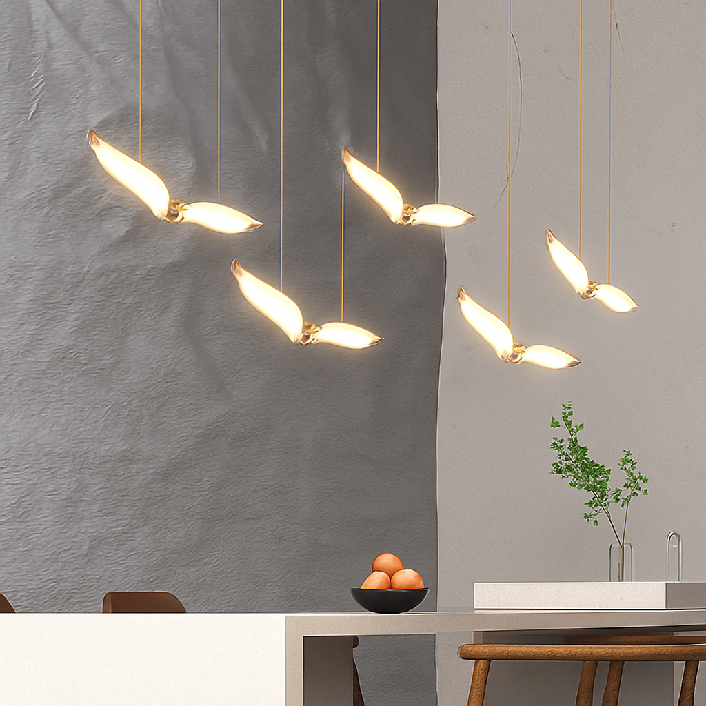 suspension led mouette acrylique de luxe éclairage intérieur - vue 3 sur 11