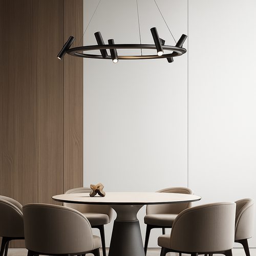 suspension led nordique en métal noir rotative pour intérieur - vue 3 sur 10
