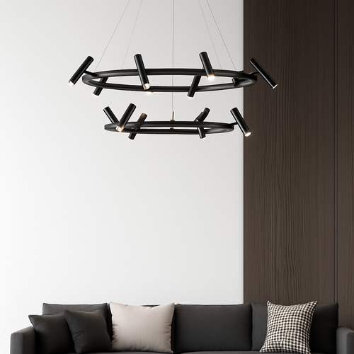 suspension led nordique en métal noir rotative pour intérieur - vue 4 sur 10