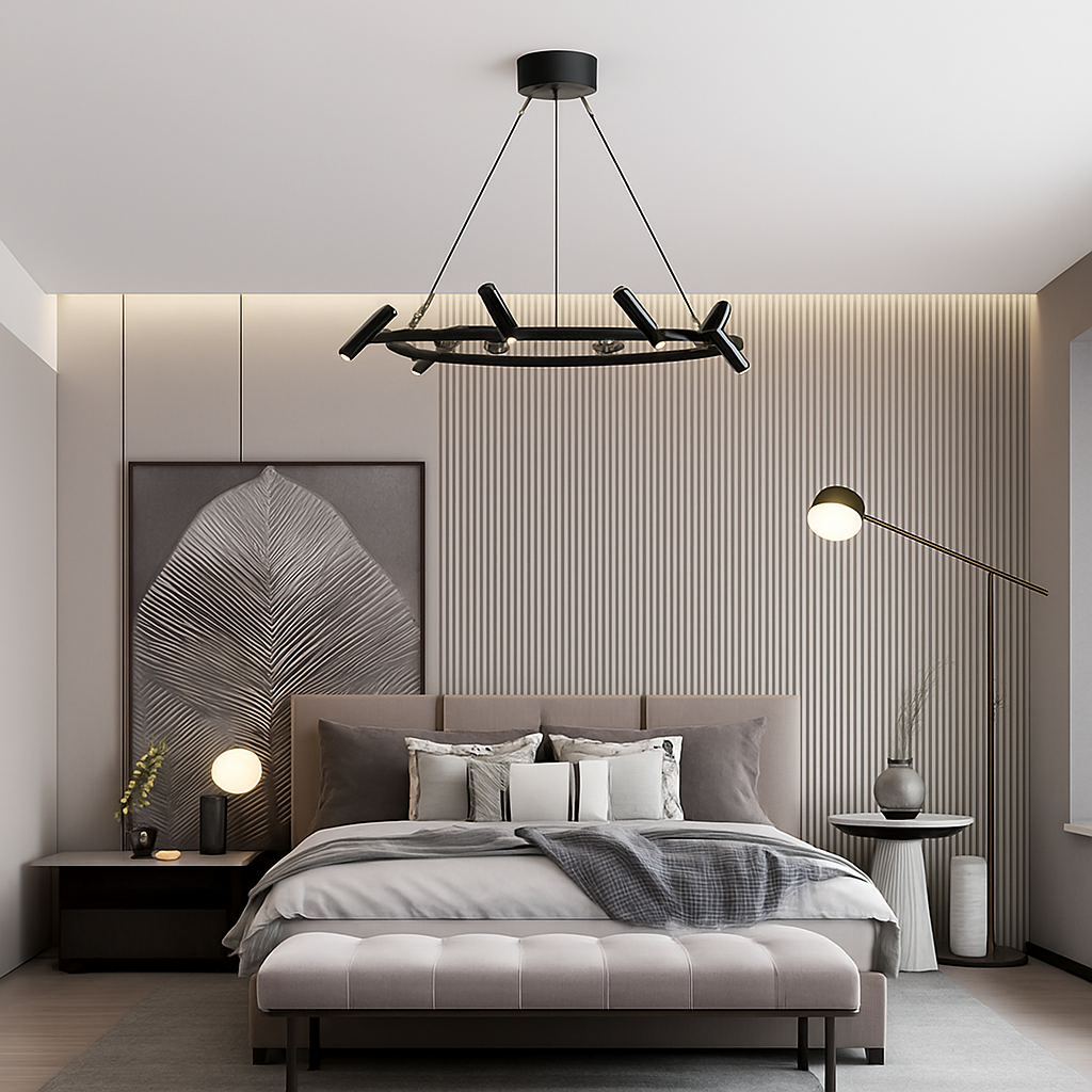 suspension led nordique en métal noir rotative pour intérieur - vue 4 sur 10