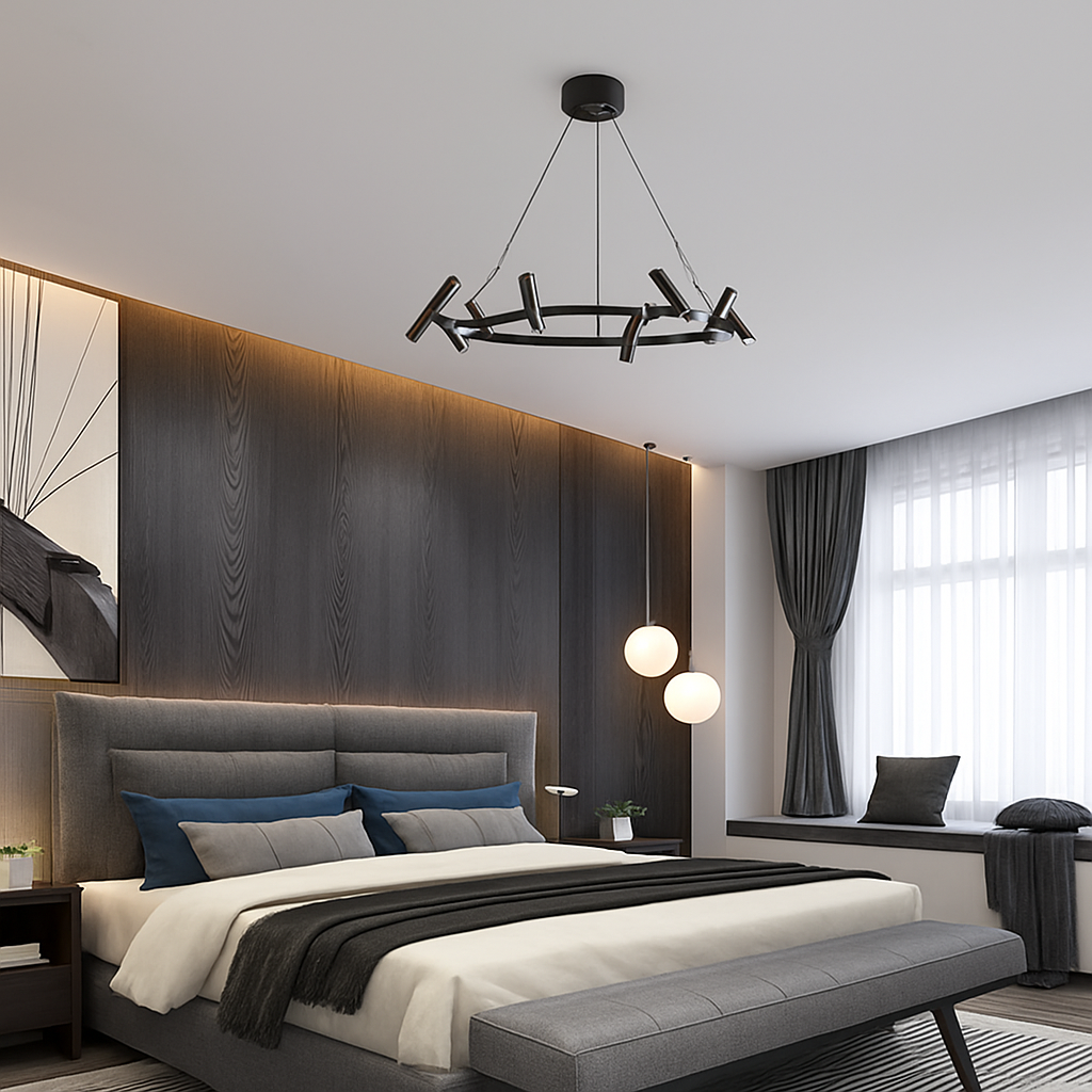 suspension led nordique en métal noir rotative pour intérieur - vue 5 sur 10