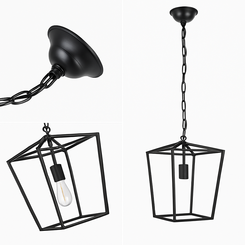 Suspension LED Vintage Loft Lanterne Suspension Hauteur Réglable Luminaire En Fer Pour Restaurant Cuisine Lumières Noires